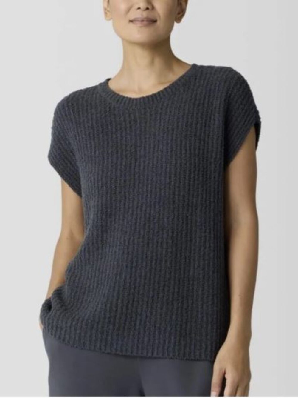 Eileen Fisher Charcoal Gray Organic Cotton Fluff Crew Neck Vest